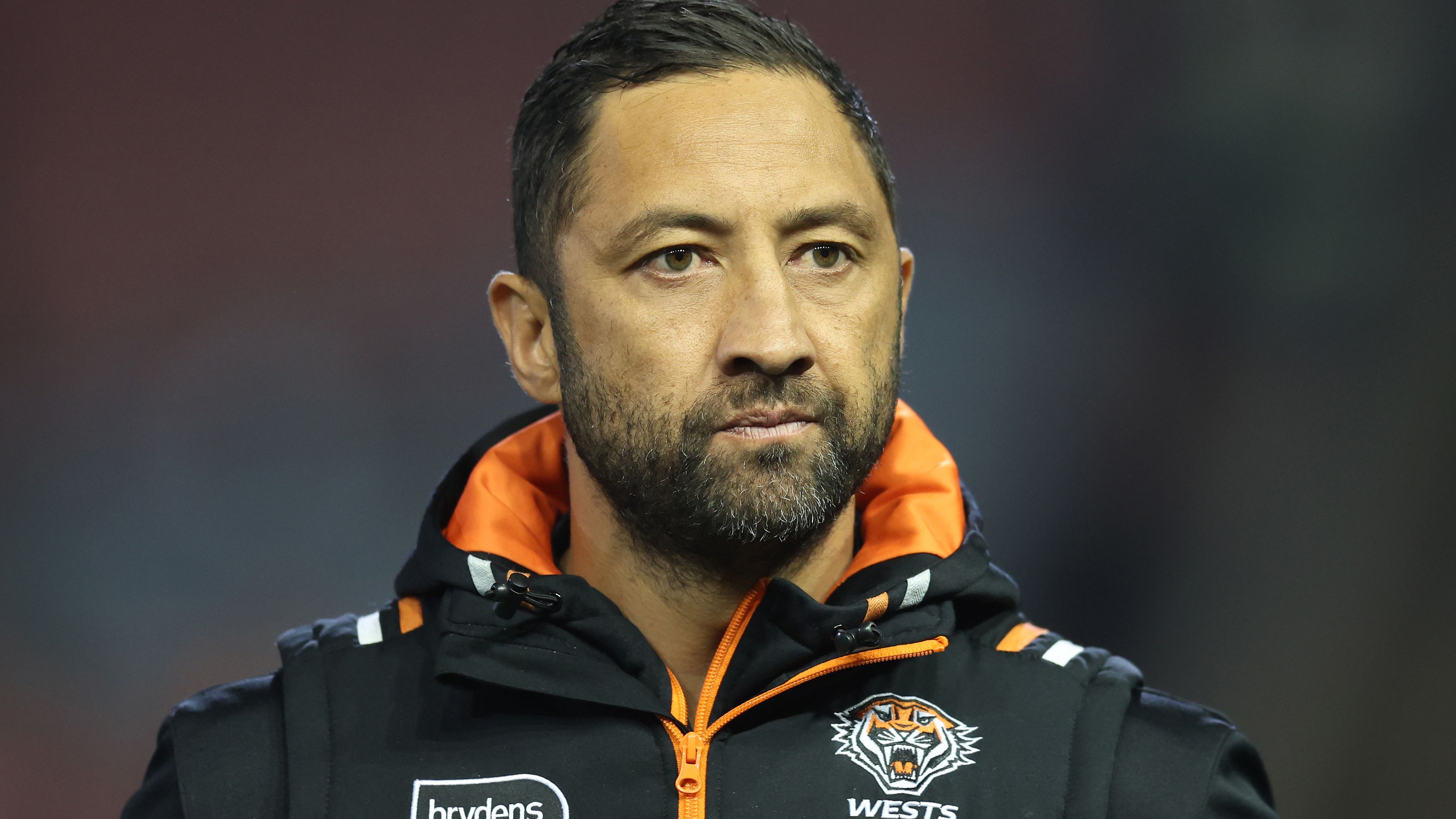 NEWCASTLE, AUSTRALIA - JULY 14: Benji Marshall Assistant Coach of the Tigers pre game during the round 20 NRL match between Newcastle Knights and Wests Tigers at McDonald Jones Stadium on July 14, 2023 in Newcastle, Australia. (Photo by Scott Gardiner/Getty Images)