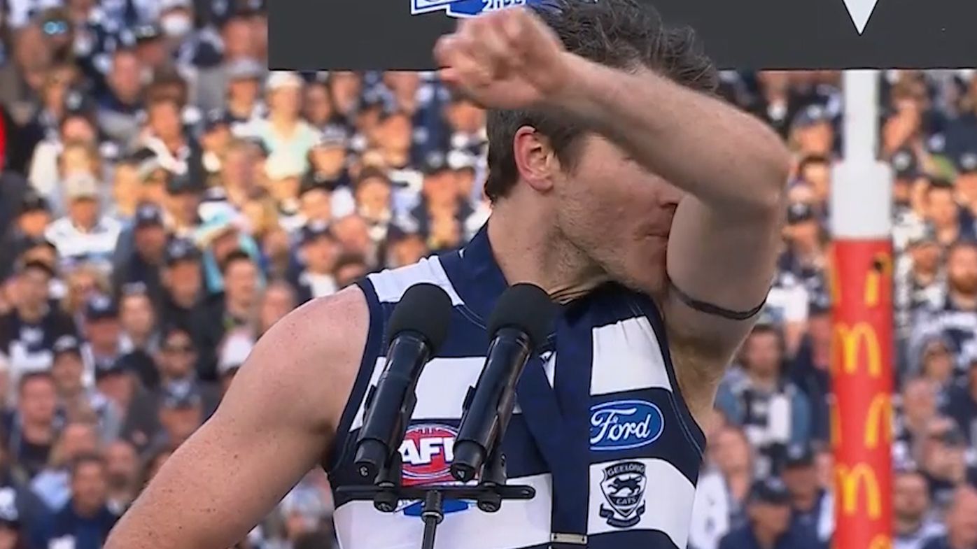 Geelong veteran Isaac Smith's beautiful tribute to 'hero' after clinching Norm Smith Medal