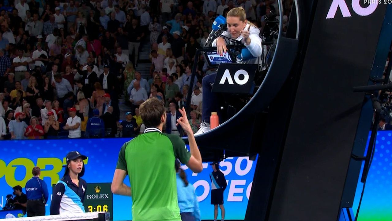 Daniil Medvedev blows up at the umpire after he dropped the fourth set of the Australian Open final.