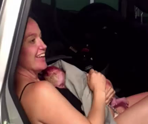 Emelie was on her way to the hospital when she gave birth in the back of her car in north Sydney.