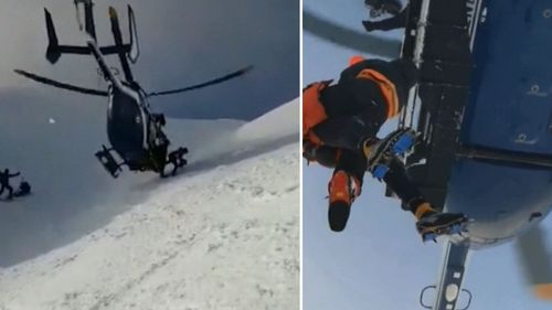 The pilot performed the manoeuvre twice - first so rescuers could attach a leg brace to the injured skier, and then to winch him to safety.