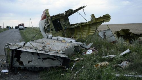 The wreckage of the shot down MH17 flight.