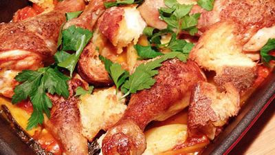 Recipe:&nbsp;<a href="http://kitchen.nine.com.au/2016/05/05/12/56/chicken-drumsticks-with-roasted-panzanella" target="_top">Chicken drumsticks with roasted panzanella</a>