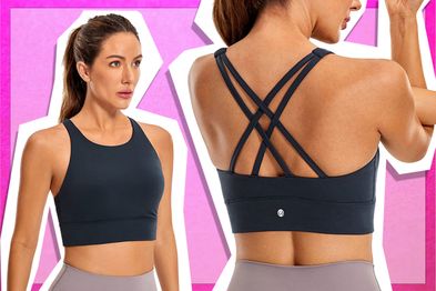 CRZ YOGA Womens Butterluxe Strappy High Neck Longline Sports Bra