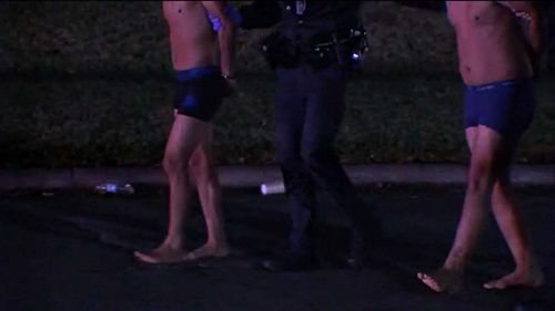 A suspect reportedly stripped down to his underwear so he would blend in with his alleged victims.