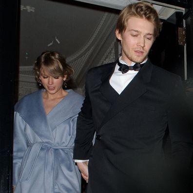 Taylor Swift and Joe Alwyn seen attending the Vogue BAFTA party at Annabel's club in Mayfair on February 10, 2019 in London, England. 