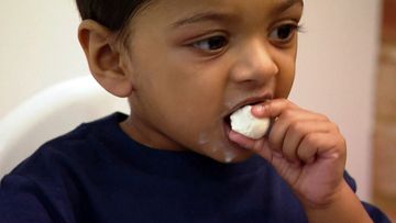 A child eats a marshmallow