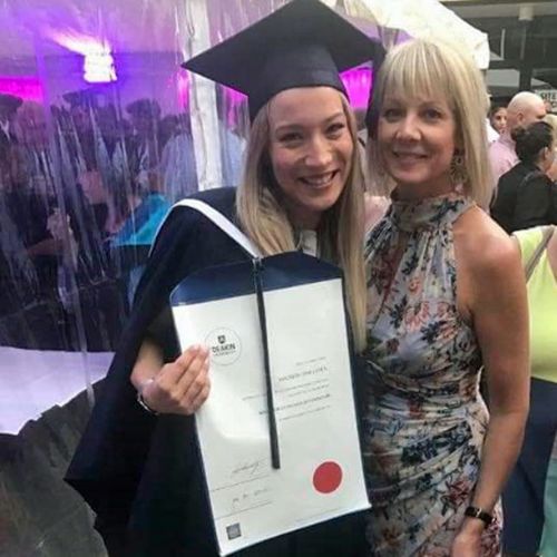 Madison Lyden with her mother Amanda Berry at Deakin University where she had recently finished her honours degree in psychology.