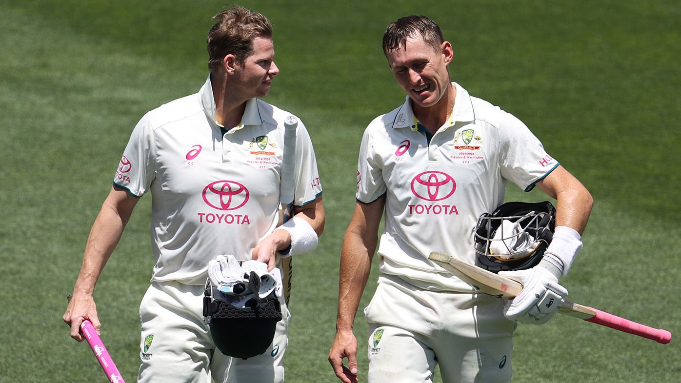 Steve Smith and Marnus Labuschagne of Australia walk off after beating Pakistan during day four of the Men&#x27;s Third Test Match in the series between Australia and Pakistan at Sydney Cricket Ground on January 06, 2024 in Sydney, Australia. (Photo by Jason McCawley - CA/Cricket Australia via Getty Images)