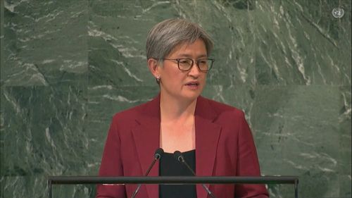 Australian Foreign Minister Penny Wong addresses the United Nations General Assembly in New York.