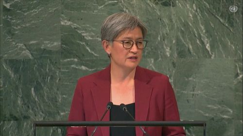 Australia's foreign minister Penny Wong addresses the United Nations General Assembly in New York.