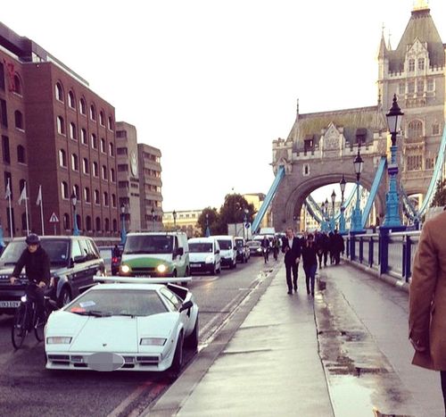 The Lamborghini sits abandoned on Tower Bridge. (Instagram)