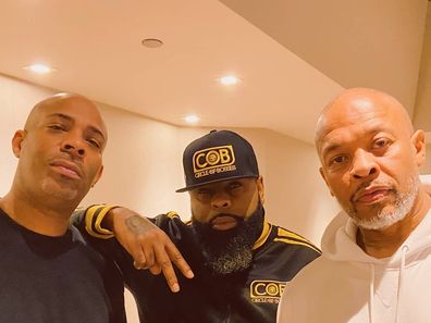 Dr Dre with DJ Silk and rapper KXNG Crooked, release diss track, estranged wife Nicole Young.