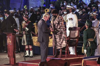 Barbados' new President Sandra Mason awards Prince Charles with the Order of Freedom of Barbados