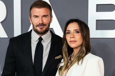 LONDON, ENGLAND - OCTOBER 08: Victoria Beckham and David Beckham attend the "Victoria Beckham" World Premiere at the Curzon Mayfair on October 08, 2025 in London, England. (Photo by Samir Hussein/WireImage)
