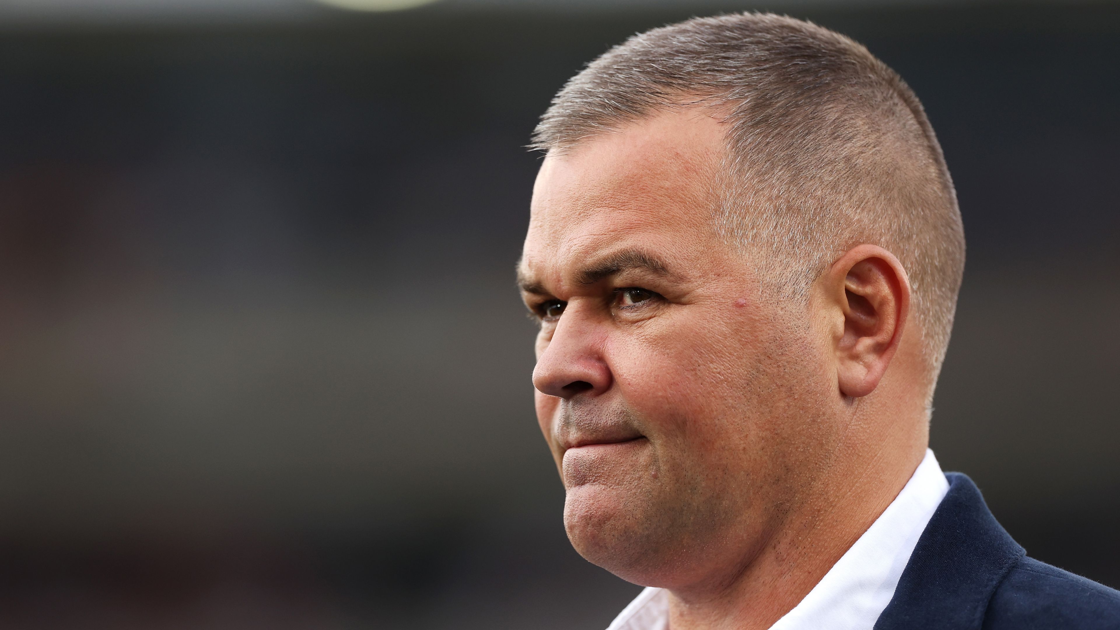 Sea Eagles coach Anthony Seibold looks on as he is is interviewed pre-game during the round eight NRL match between Wests Tigers and Manly Sea Eagles at Campbelltown Stadium on April 23, 2023 in Sydney, Australia. (Photo by Mark Kolbe/Getty Images)