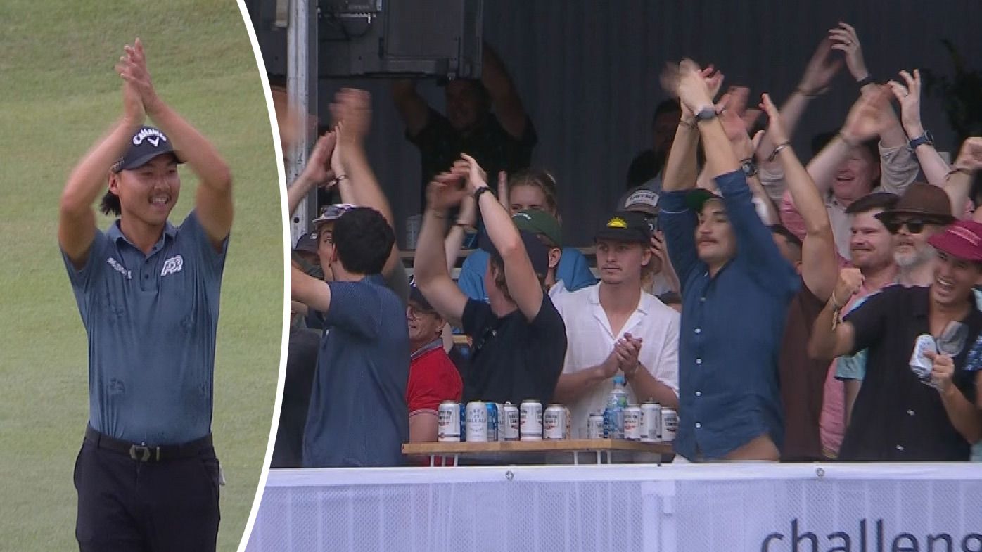 Min Woo Lee led the crowd in a Viking clap at the Party Hole at the Australian PGA.