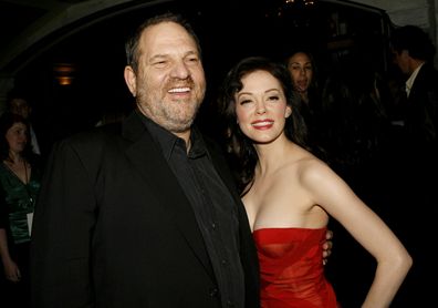 Harvey Weinstein and actress Rose McGowan arrive to the premiere of 'Grindhouse' at the Orpheum Theatre in Los Angeles, California, 2007. McGowan was one of the first victims to go on the record about Weinstein's abuse.