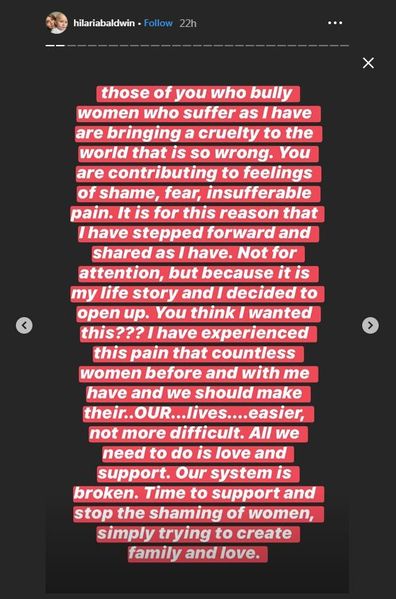Hilaria Baldwin posted a series of Instagram stories addressing the negative comments she's received.