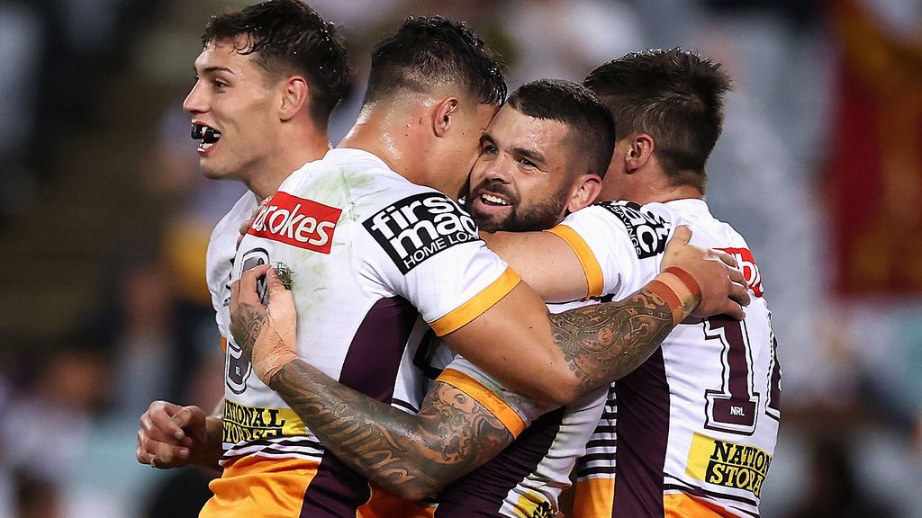 Patrick Carrigan of the Broncos celebrates after scoring a try during  News Photo - Getty Images