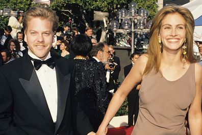 Julia had just seen huge success with <i>Steel Magnolias</i> and <i>Pretty Woman </i> and walked the carpet with then-finance Kiefer Sutherland.  Due to be married in 1991, Julia called the wedding off just three days before - the beginning of her runaway bride years!