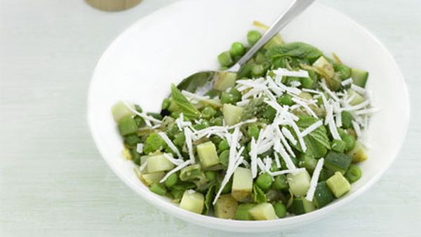 Zucchini, asparagus, peas and ricotta salata salad