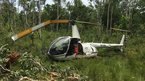 The helicopter crashed into trees shortly after take off.