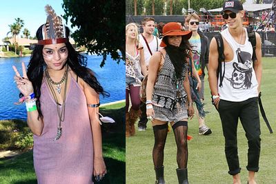 Vanessa rocks feathers, a floppy hat and a nipply boyfriend.<br/><br/>Woodstock wannabes: Hollywood stars dress up to look dressed down as they mingle with the crowd at US music festival Coachella.