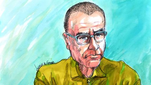 A sketch of Andrew O'Keefe in court today (Vincent de Gouw).