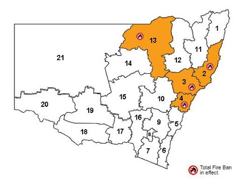 A total fire ban has been declared in for NSW districts tomorrow. (NSWRFS)