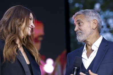 Julia Roberts and George Clooney attend the World Premiere of "Ticket to Paradise" at Odeon Luxe Leicester Square on September 07, 2022 in London, England. 