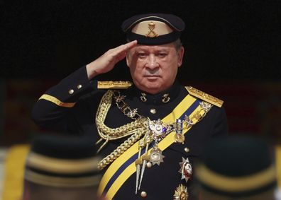 The incoming 17th King of Malaysia, the Sultan of Johor, Sultan Ibrahim Iskandar, salutes the guard of honor at National Palace in Kuala Lumpur, Malaysia, Wednesday, Jan. 31, 2024.
