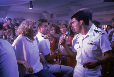 Kelly McGillis and Tom Cruise on the original set of the Top Gun in 1986.