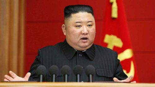 Kim Jong Un speaks in a conference with chief secretaries of the city and county party committees in Pyongyang, North Korea.
