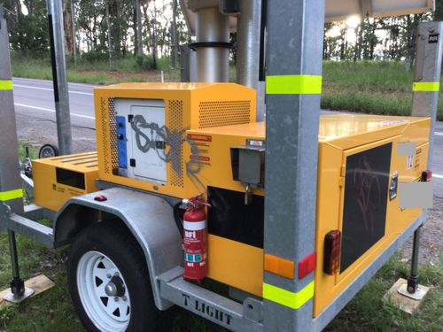 Trailers with cameras mounted on them have been graffitied. 