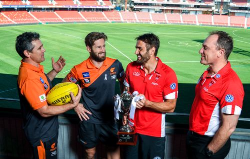 Fans will be expecting better things this term from GWS coach Leon Cameron and Swans coach John Longmire, pictured here before a Sydney match-up in August.