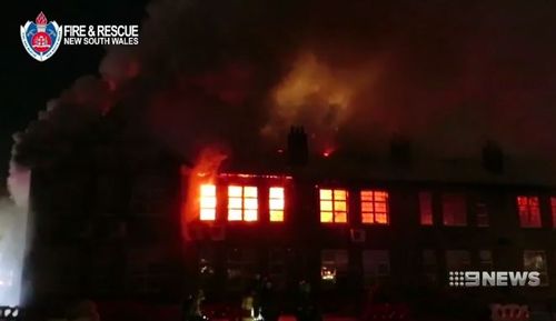 The blaze has destroyed the inside of the historic Parramatta Primary School building. (9NEWS)