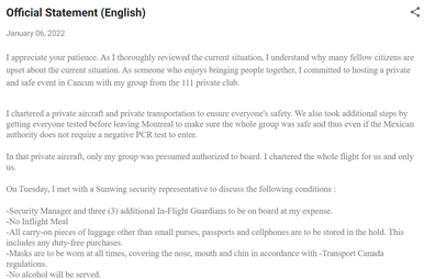 Event organiser James William Awad said he would "thoroughly review" the situation, after a group of rowdy passengers were filmed drinking, vaping and dancing on a flight to Cancun that he organised.