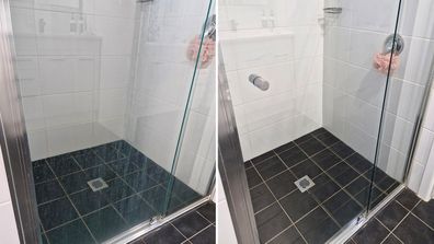 Shower glass cleaned with Chux Magic Eraser.