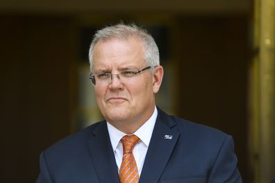 Australian Prime Minister Scott Morrison speaks during a press conference on the governments' bushfire response at Parliament House in Canberra, Saturday, January 4, 2020. (AAP Image/Lukas Coch)