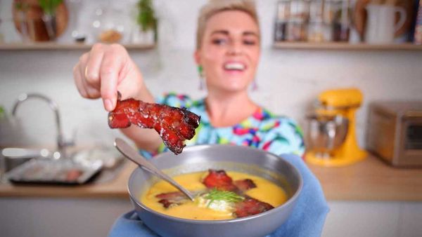 Jane de Graaff&#x27;s fennel and pumpkin soup with candied balsamic bacon