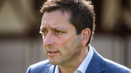 Leader of the Opposition, Matthew Guy at a door stop interview at Parliament Gardens. Photo: Scott McNaughton / The Age