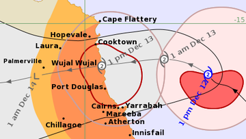 Bureau of Meteorology cyclone tracker map Queensland 2pm (AEST) on December 12.
