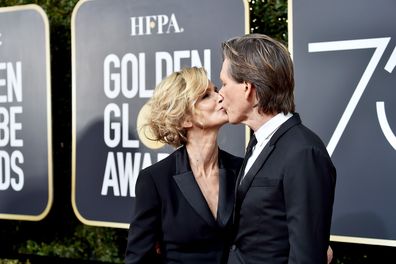 Kevin Bacon and Kyra Sedgwick attend The 75th Annual Golden Globe Awards at The Beverly Hilton Hotel on January 7, 2018 in Beverly Hills, California.