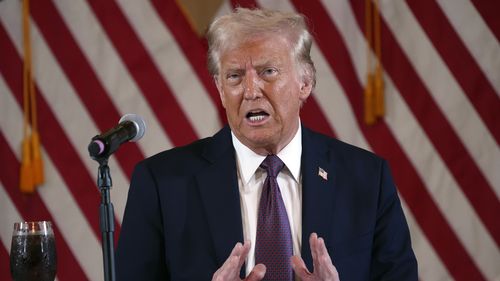 President-elect Donald Trump speaks during a meeting with Republican governors at Mar-a-Lago, Thursday, Jan. 9, 2025, in Palm Beach, Fla. (AP Photo/Evan Vucci)