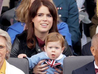 Princess Eugenie of York, August Brooksbank, Jack Brooksbank, Birgitte, Duchess of Gloucester, Lord-Lieutenant of Greater London Ken Olisa during the Platinum Pageant on June 05, 2022 in London, England. 