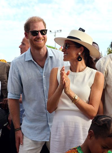 CARTAGENA, COLOMBIA - AUGUST 17: Prince Harry, Duke of Sussex and Meghan, Duchess of Sussex at San Basilio de Palenque during The Duke and Duchess of Sussex Colombia Visit on August 17, 2024 in Cartagena, Colombia. (Photo by Eric Charbonneau/Archewell Foundation via Getty Images)