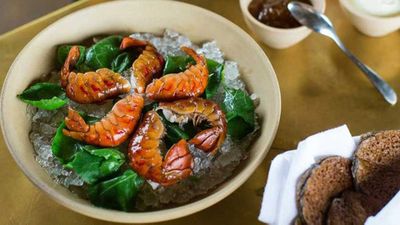 Peter Gilmore's <a href="http://kitchen.nine.com.au/2016/12/21/07/00/peter-gilmores-boiled-yabbies-with-buckwheat-pikelets-creme-fraiche-and-lemon-marmalade" target="_top">boiled yabbies with buckwheat pikelets, creme fraiche and lemon marmalade</a> recipe