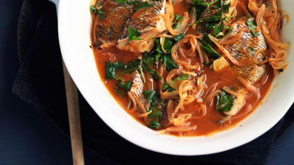 Spicy Corfiot seafood stew (Bourdetto)