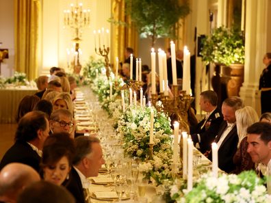 Guests attend the official state dinner hosted by the President and First Lady at the White House on day two of King Charles III and Queen Camilla's state visit on April 28, 2026. 